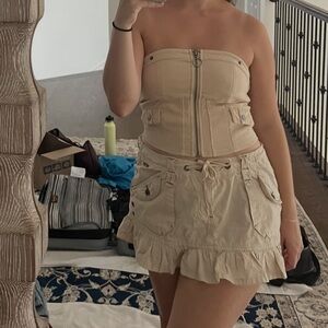Beige Strapless Zippered Top